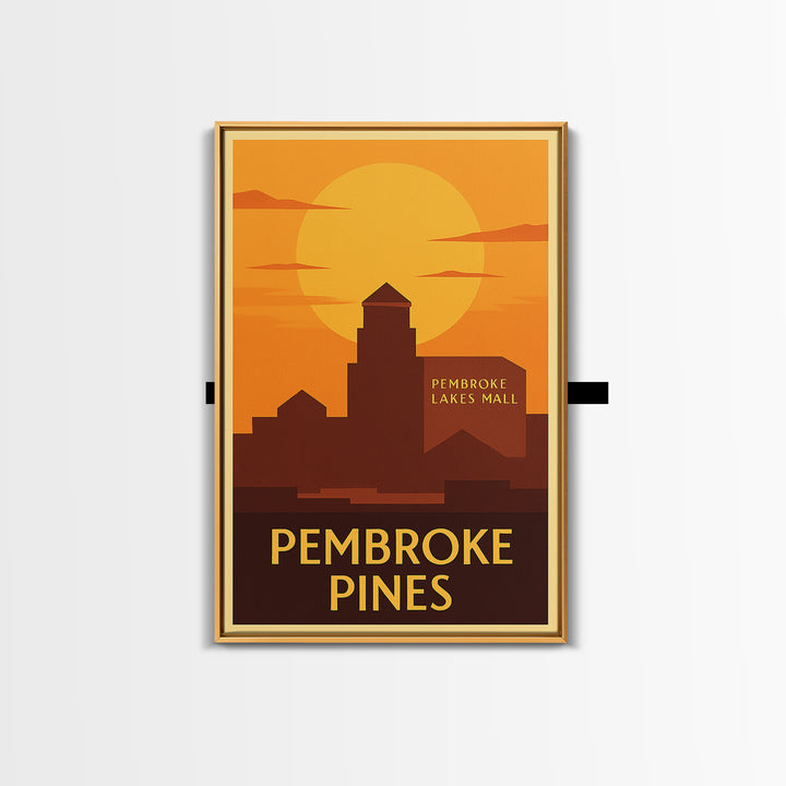 Pembroke Pines Travel Poster, Framed Canvas Print, Warm Sunset Silhouette Art, Pembroke Pines City Art, City Art Print, City Illustration