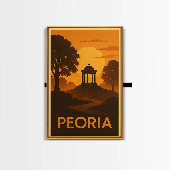 Peoria Travel Poster, Framed Canvas Print, Gold Art Deco Poster Art, Peoria Travel Art, Home Office Decor, Travel Wall Art, City Art Print