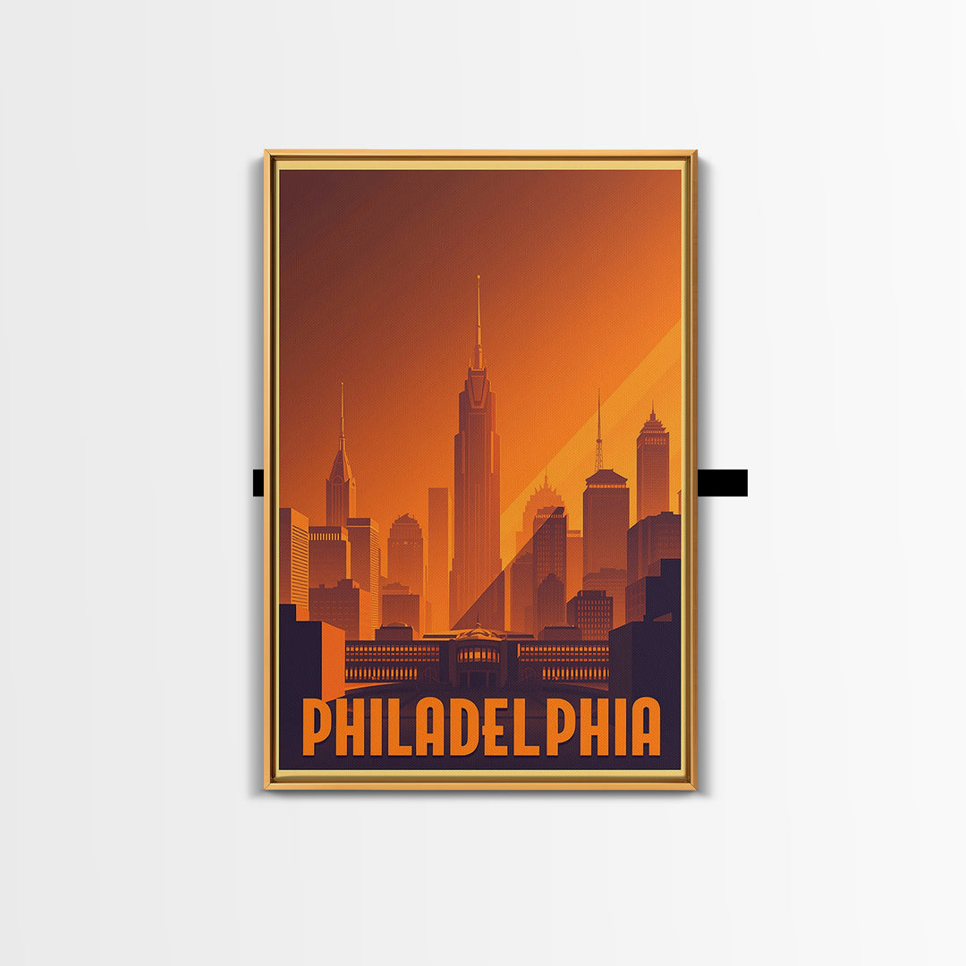 Philadelphia Travel Poster, Canvas Print, Gold Art Deco Poster Art, Philadelphia Art Print, Living Room Wall Art, Vintage Travel Print