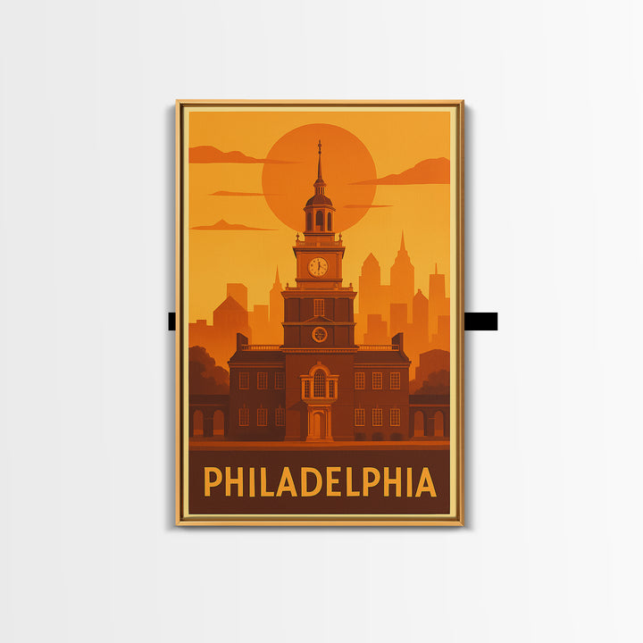 Philadelphia Travel Poster, Canvas Print, Warm Sunset Silhouette Art, Philadelphia Travel Art, Travel Art Print, Living Room Wall Art