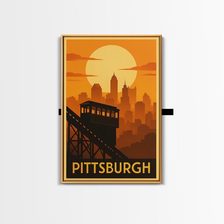 Pittsburgh Travel Poster, Framed Canvas Print, Gold Art Deco Poster Art, Pittsburgh Poster Print, Travel Poster Art, Travel Wall Art