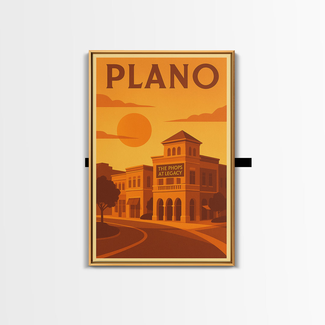 Plano Texas Travel Poster, Canvas Print, Gold Art Deco Poster Art, Plano City Art, Vintage Travel Art, Vintage City Poster, City Art Print