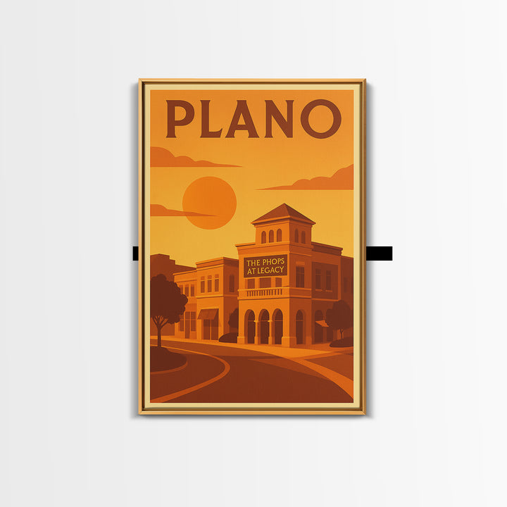 Plano Texas Travel Poster, Canvas Print, Gold Art Deco Poster Art, Plano City Art, Vintage Travel Art, Vintage City Poster, City Art Print