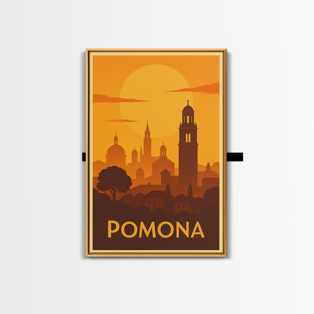 Pomona Travel Poster, Canvas Print, Gold Art Deco Poster Art, Pomona Poster Print, Mid Century Wall Art, Living Room Wall Art, Design 2
