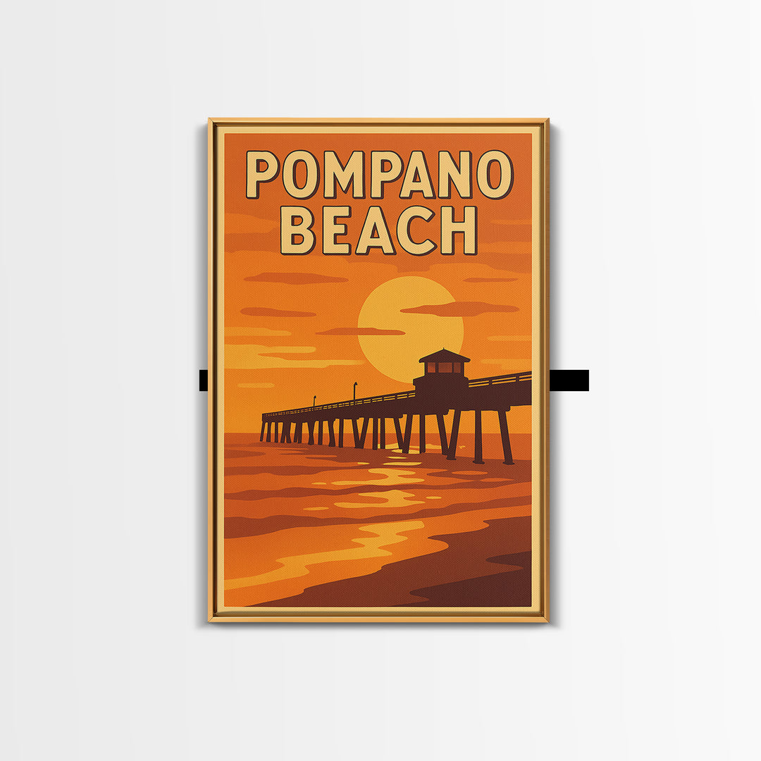 Pompano Beach Florida Travel Poster, Canvas Print, Golden Travel Poster Art, Pompano Beach Wall Art, Travel Poster Set, Vintage City Art