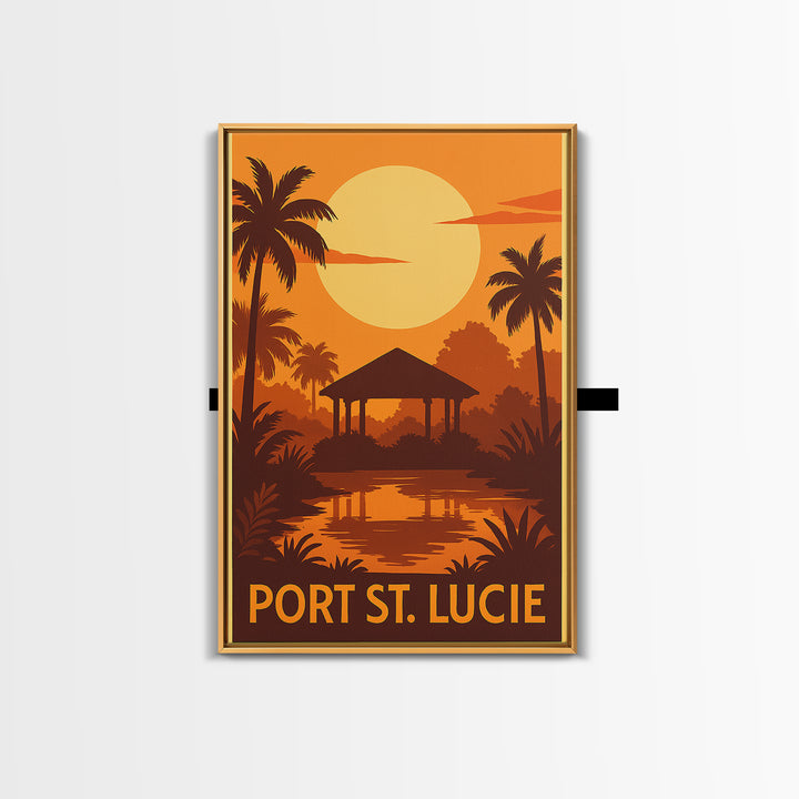 Port St Lucie Travel Poster, Canvas Print, Warm Sunset Silhouette Art, Port St Lucie City Art, City Illustration, City Travel Prints