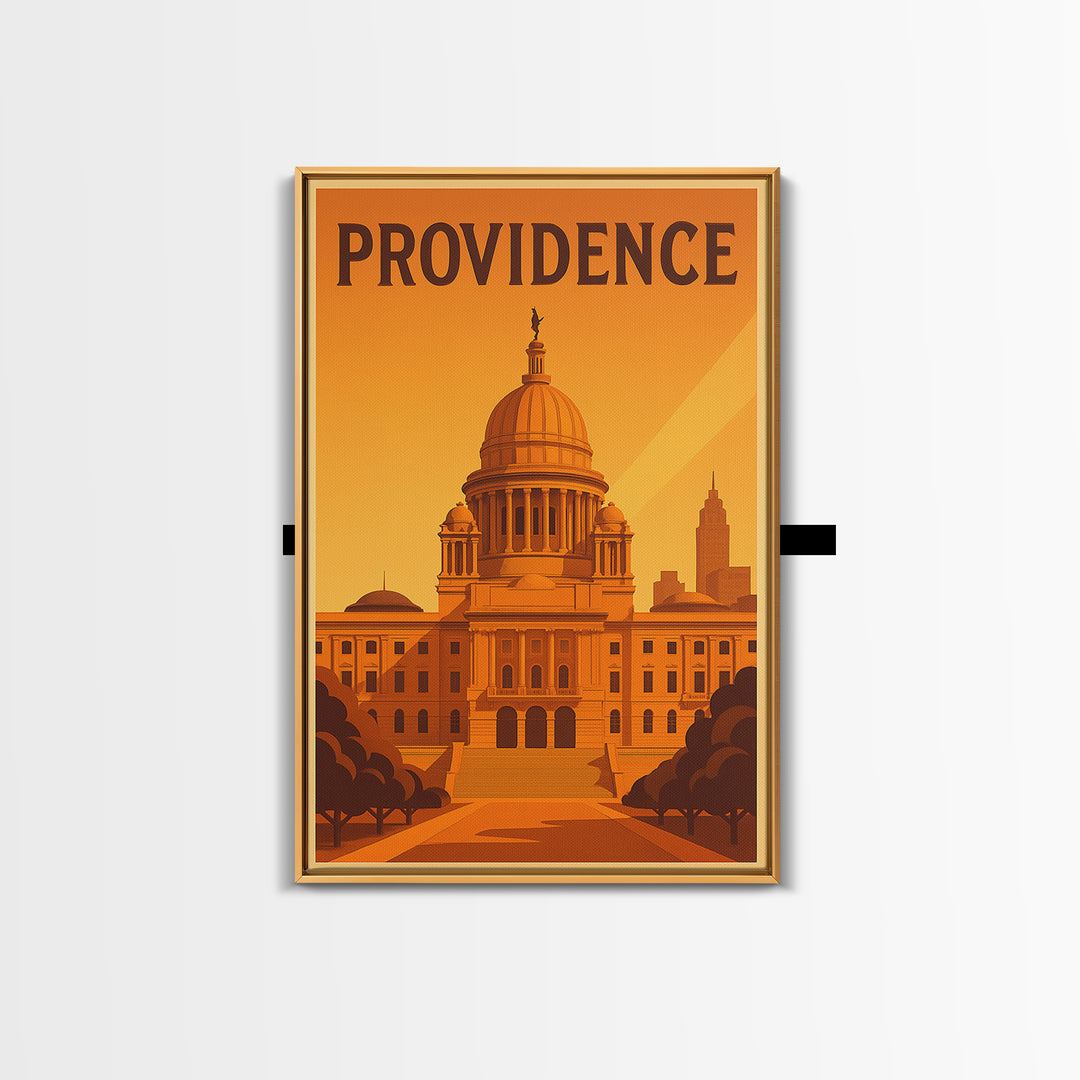 Providence Rhode Island Travel Poster, Canvas Print, Warm Sunset Silhouette Art, Providence Print, Gift For Travelers, Travel Wall Art