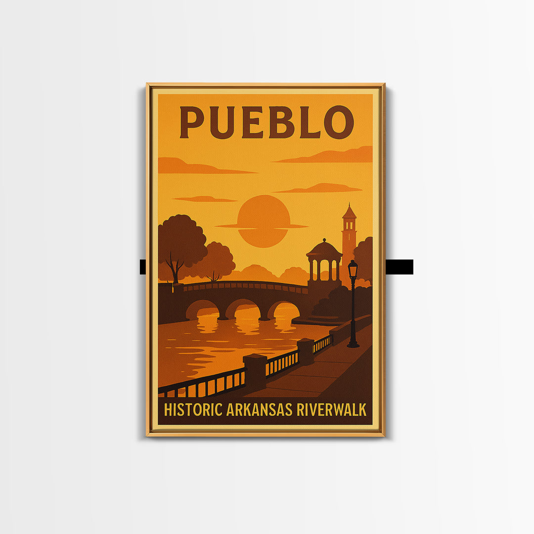 Pueblo Colorado Travel Poster, Canvas Print, Golden Poster Art, Pueblo Poster Print, Travel Wall Art, City Art Print, Watercolor Skyline Art