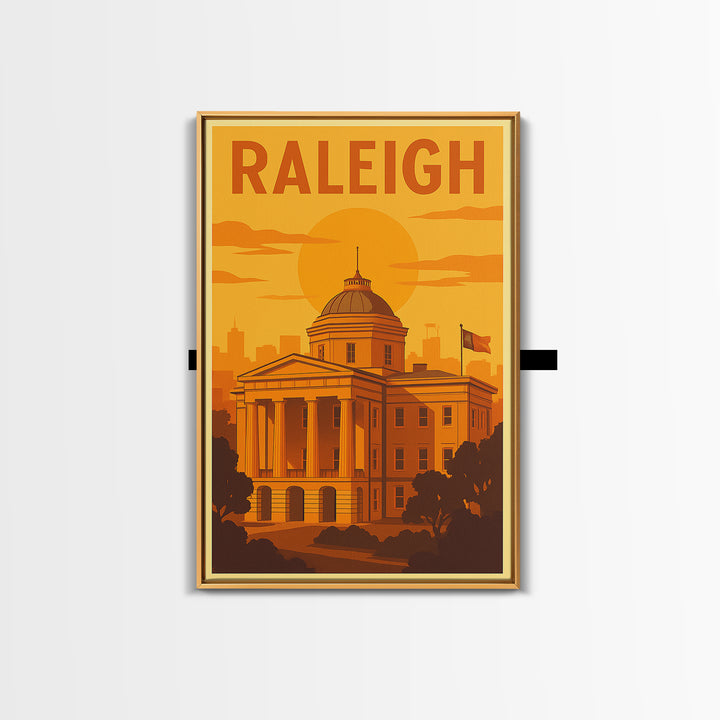 Raleigh North Carolina Travel Poster, Canvas Print, Warm Sunset Silhouette Art, Raleigh City Art, Gift For Travelers, Vintage Travel Art