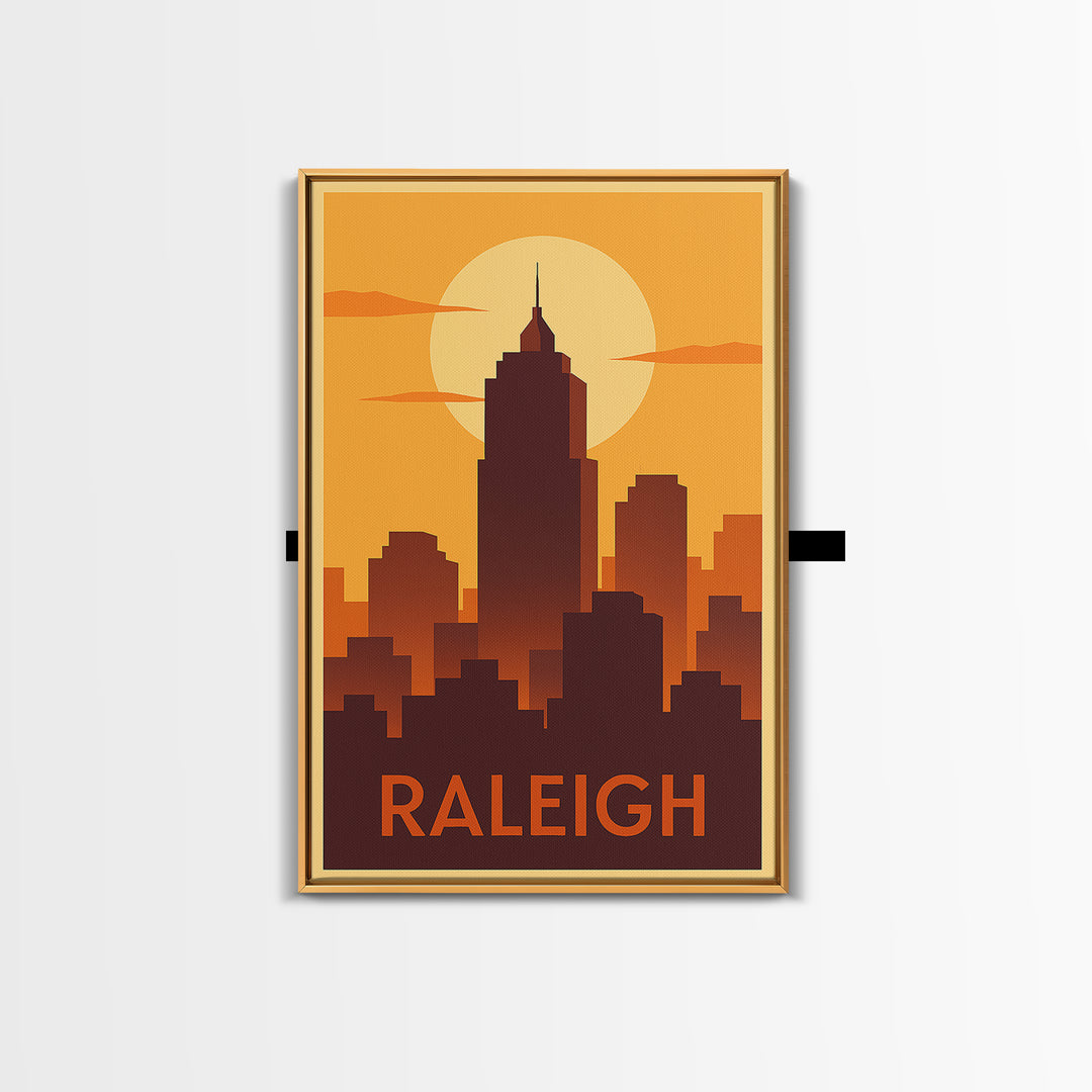 Raleigh Travel Poster, Framed Canvas Print, Golden Travel Poster Art, Raleigh Travel Art, Living Room Wall Art, City Travel Prints
