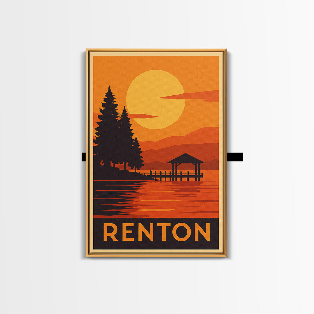Renton Travel Poster, Canvas Print, Golden Travel Poster Art, Renton Art Print, Travel Art Print, Fine Art Print, Travel Poster Art