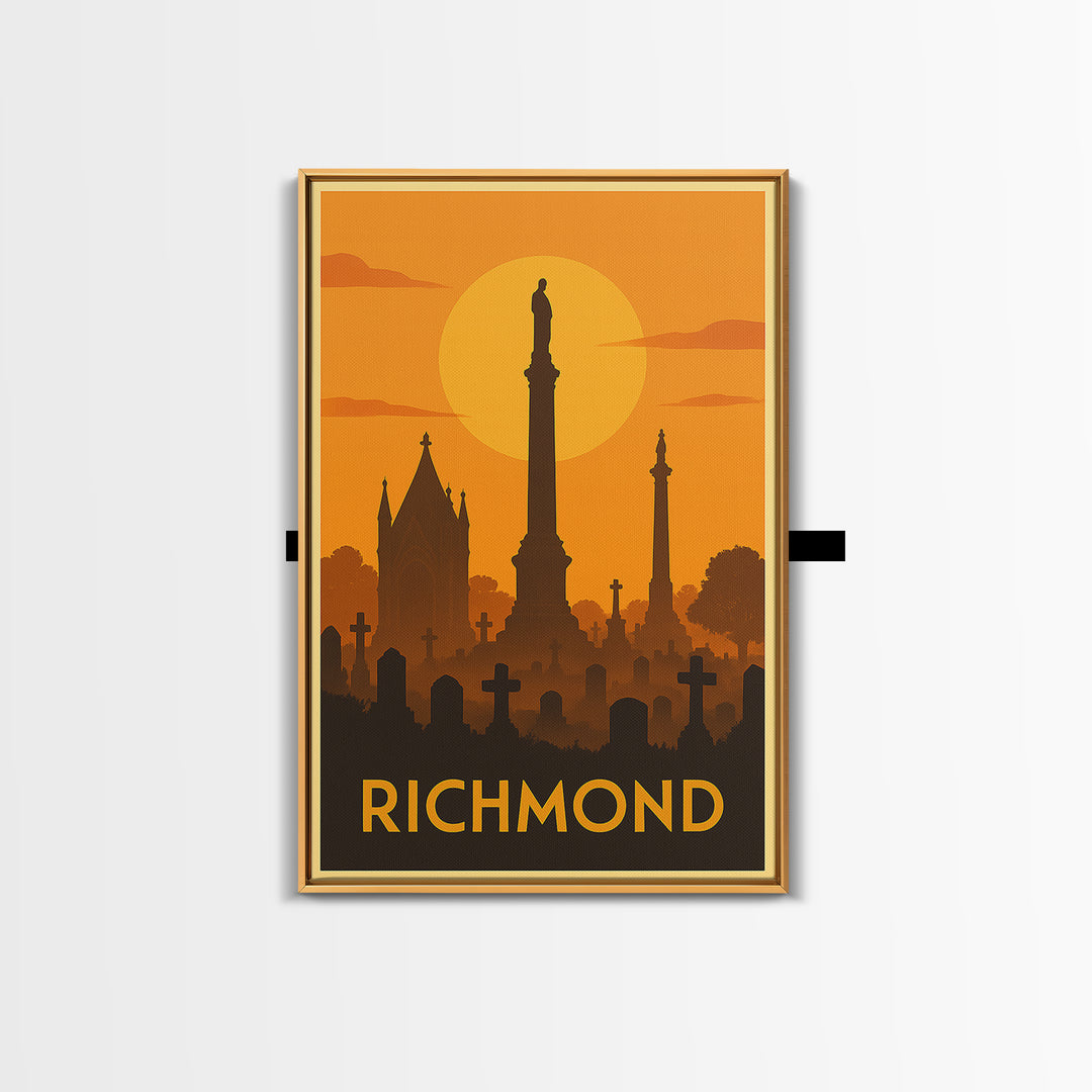 Richmond Travel Poster, Canvas Print, Warm Sunset Silhouette Art, Richmond City Art, Modern Wall Decor, Living Room Wall Art, Design 3
