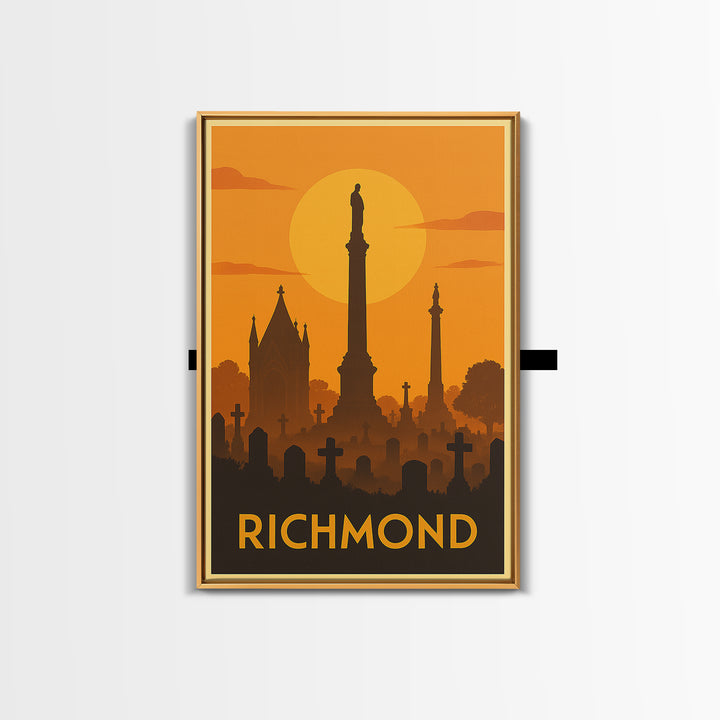 Richmond Travel Poster, Canvas Print, Warm Sunset Silhouette Art, Richmond City Art, Modern Wall Decor, Living Room Wall Art, Design 3