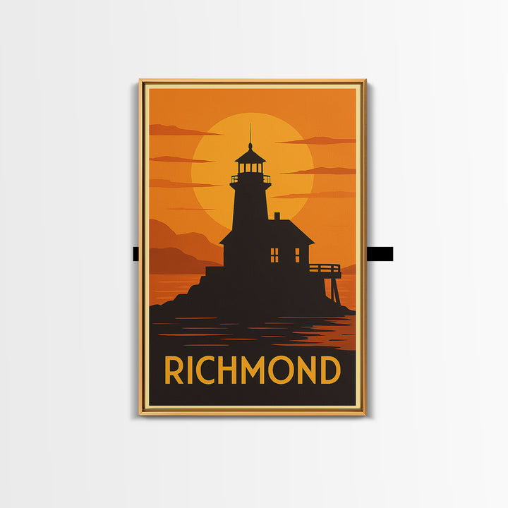 Richmond Travel Poster, Canvas Print, Warm Sunset Silhouette Art, Richmond Art Print, Home Office Decor, Travel Wall Art, Travel Poster Art