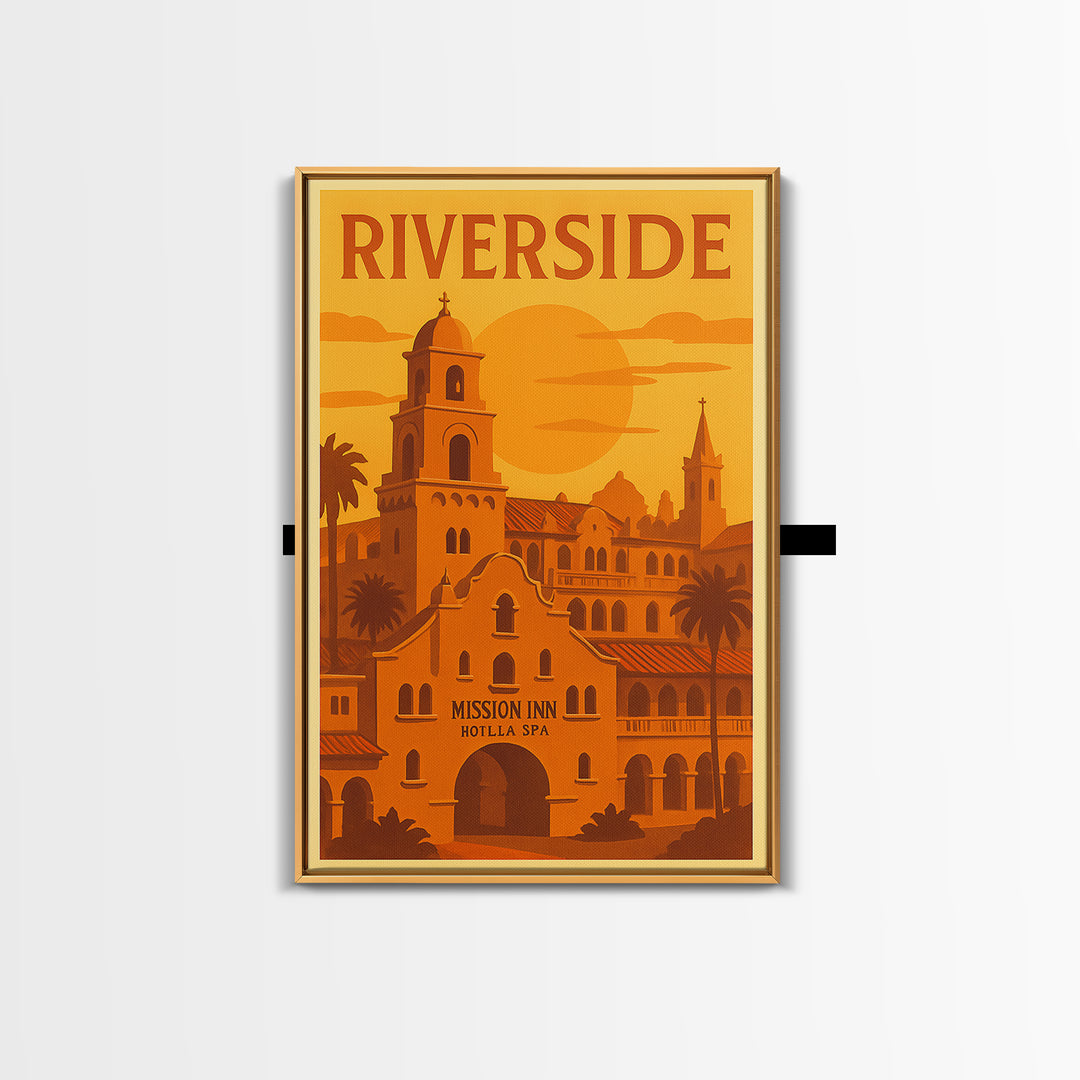 Riverside California Travel Poster, Framed Canvas Print, Golden Travel Poster Art, Riverside City Art, Living Room Wall Art, Travel Wall Art