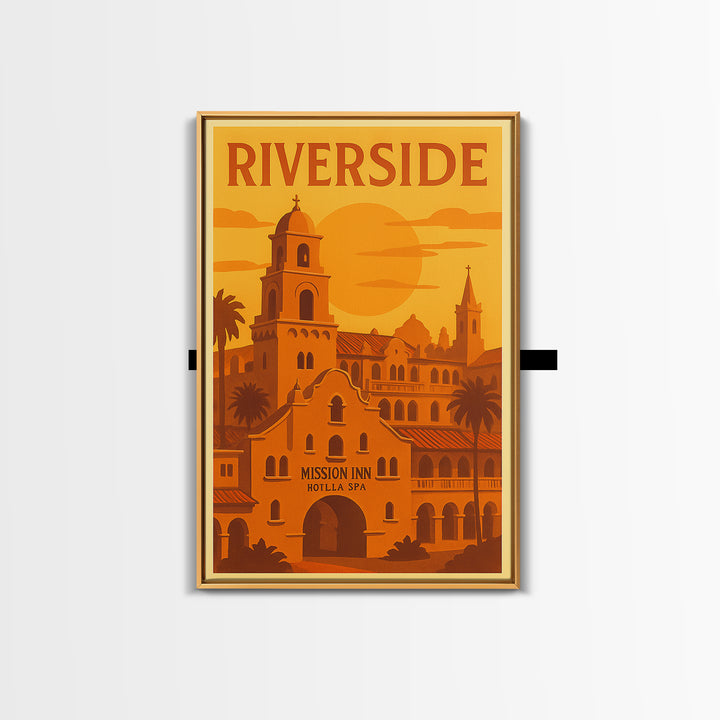 Riverside California Travel Poster, Framed Canvas Print, Golden Travel Poster Art, Riverside City Art, Living Room Wall Art, Travel Wall Art