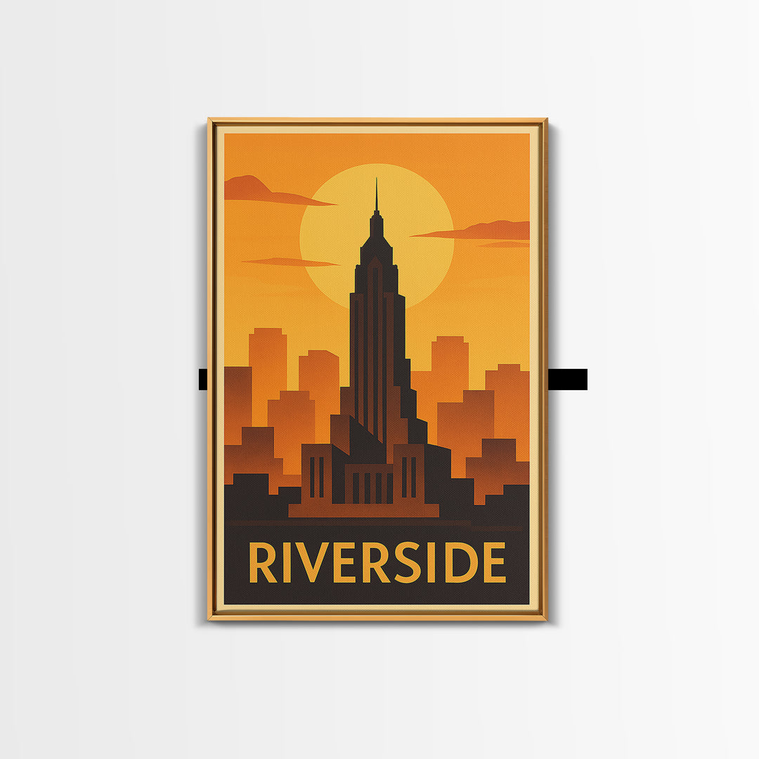 Riverside Travel Poster, Canvas Print, Warm Sunset Silhouette Art, Riverside Art Print, Modern Wall Decor, Travel Art Print, Home Decor