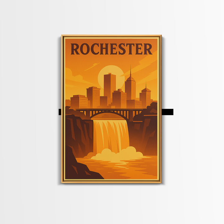 Rochester New York Travel Poster, Canvas Print, Warm Sunset Silhouette Art, Rochester Wall Art, Poster Art, City Illustration, Retro Poster