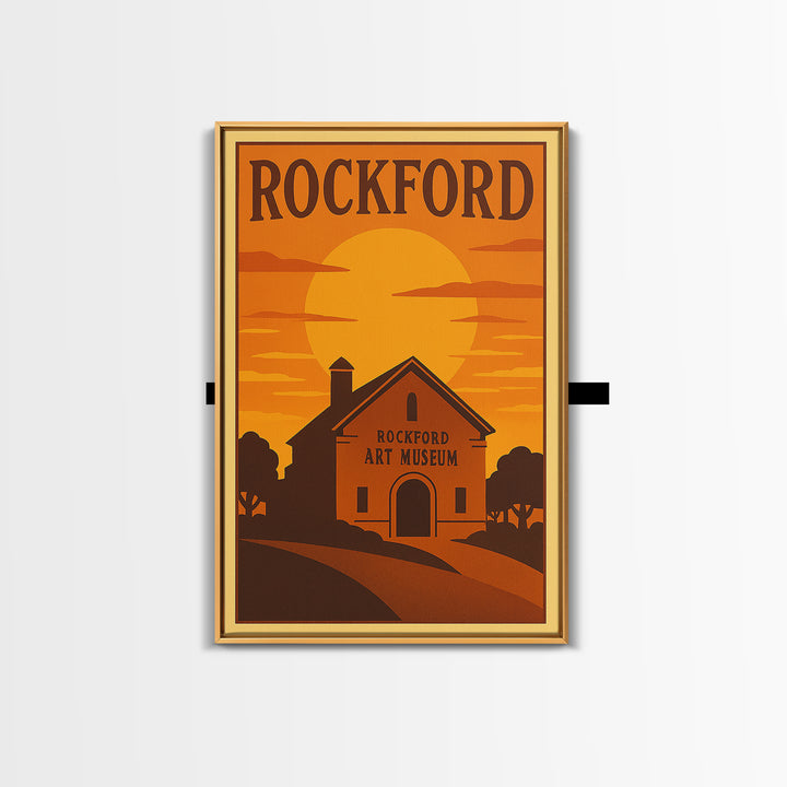 Rockford Illinois Travel Poster, Framed Canvas Print, Gold Art Deco Poster Art, Rockford City Art, City Illustration, Vintage City Poster