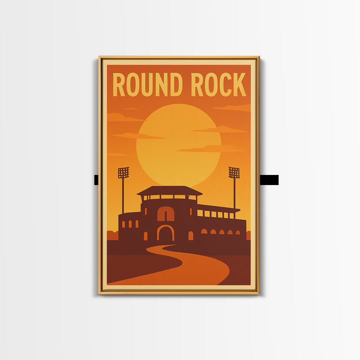 Round Rock Texas Travel Poster, Canvas Print, Gold Art Deco Poster Art, Round Rock City Art, City Illustration, Art Print, Travel Wall Art