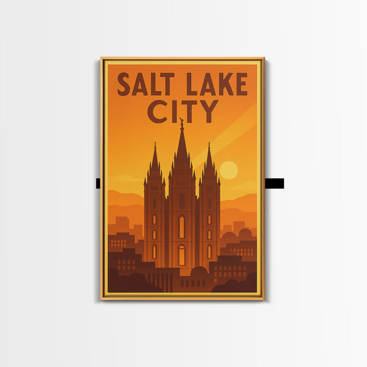Salt Lake City Utah Travel Poster, Canvas Print, Gold Art Deco Poster Art, Salt Lake City City Art, Wall Decor, Mid Century Wall Art