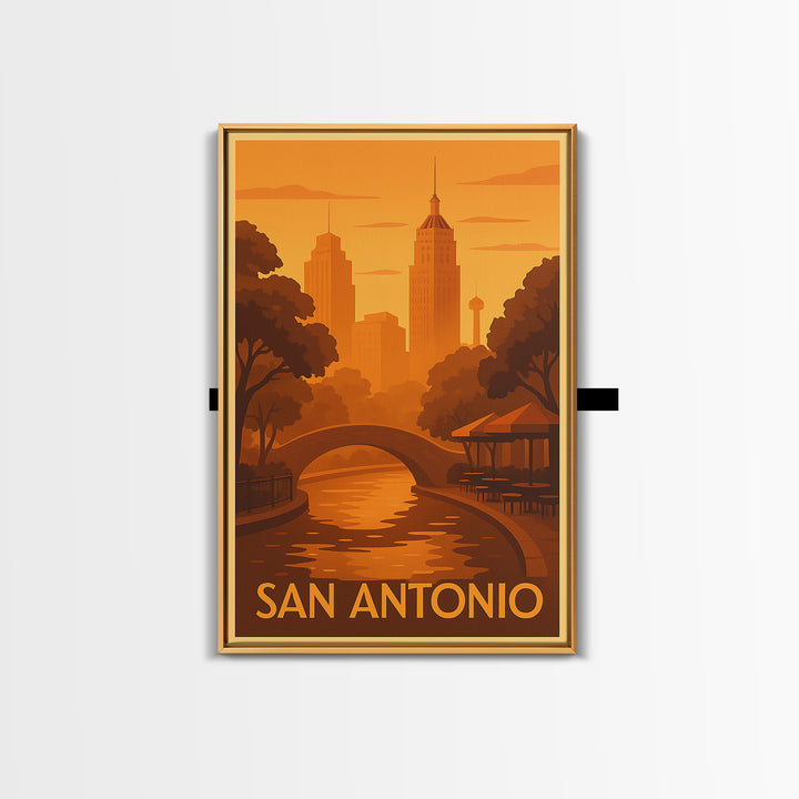 San Antonio Travel Poster, Canvas Print, Warm Sunset Silhouette Art, San Antonio Art Print, Modern Wall Decor, Travel Poster Set