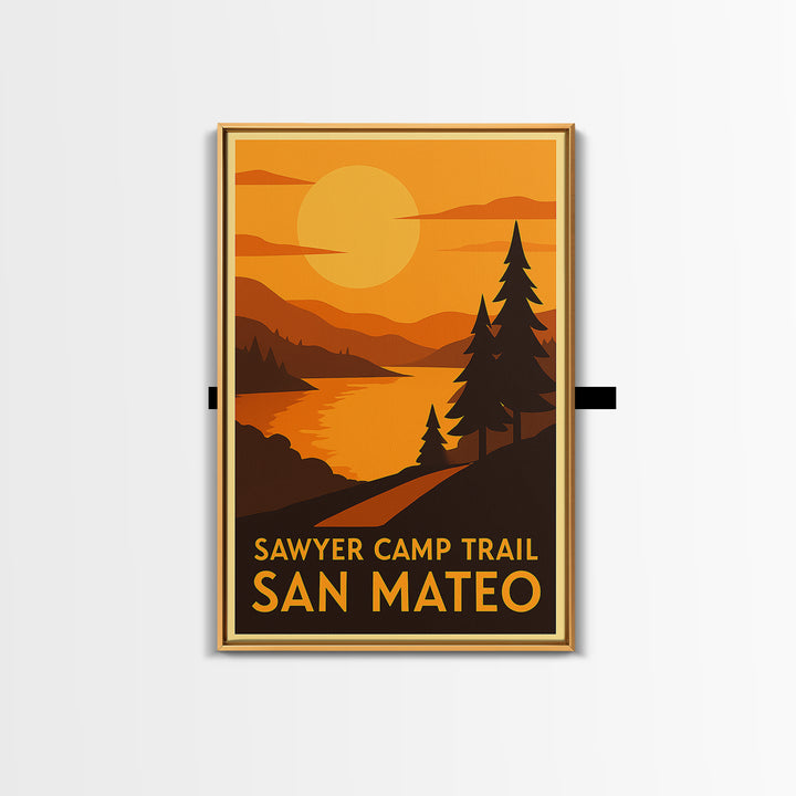 San Mateo Travel Poster, Canvas Print, Warm Sunset Silhouette Art, San Mateo Travel Art, City Travel Prints, Vintage Travel Art