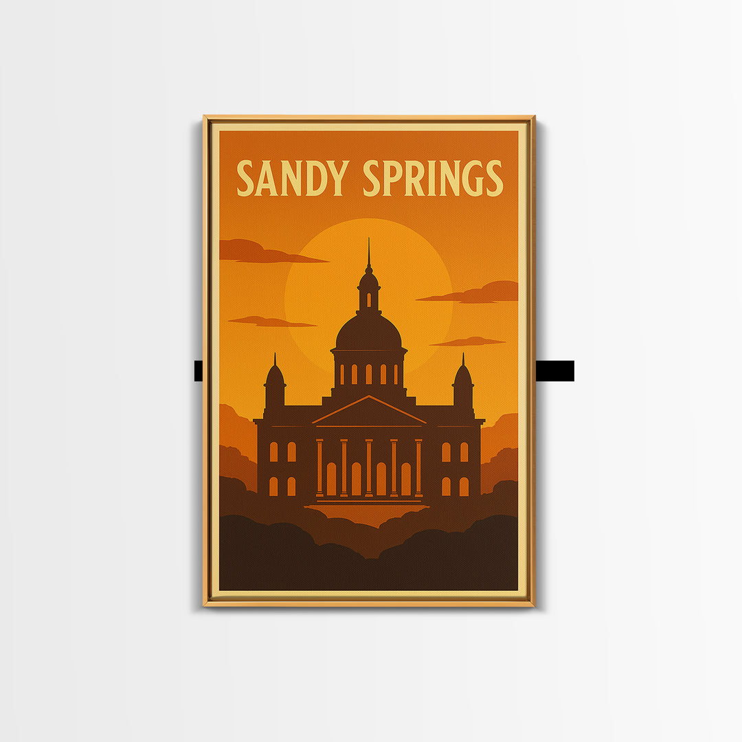 Sandy Springs Georgia Travel Poster, Canvas Print, Warm Sunset Silhouette Art, Sandy Springs Wall Art, Travel Poster Set, City Poster