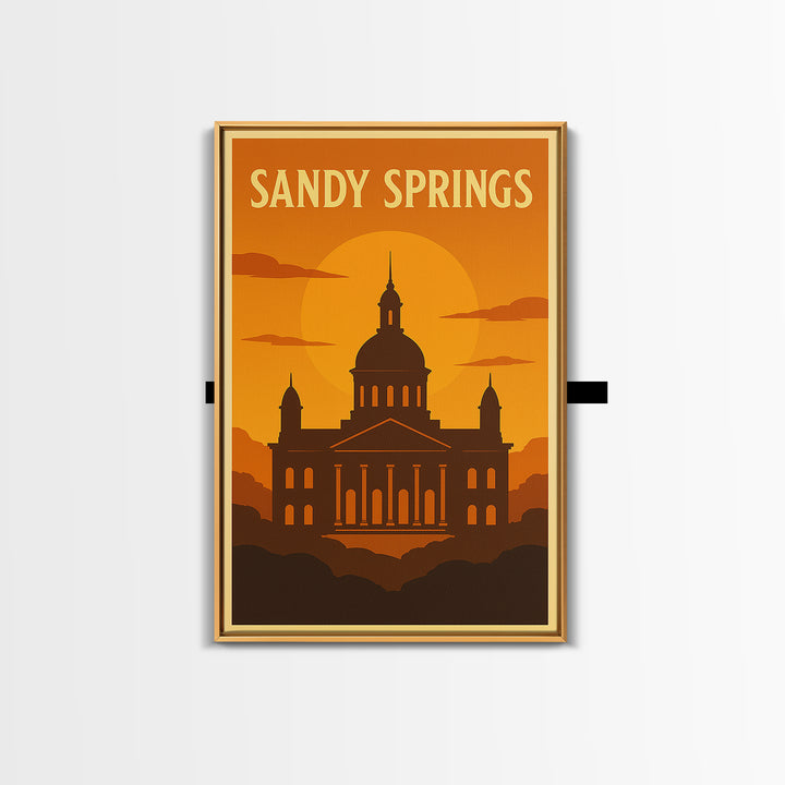 Sandy Springs Georgia Travel Poster, Canvas Print, Warm Sunset Silhouette Art, Sandy Springs Wall Art, Travel Poster Set, City Poster