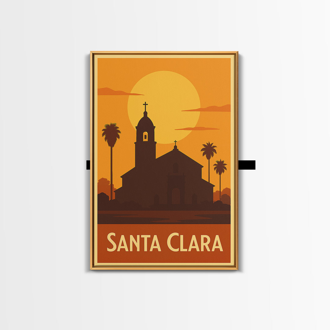 Santa Clara Travel Poster, Framed Canvas Print, Gold Art Deco Poster Art, Santa Clara Art Print, Travel Art Print, Home Office Decor