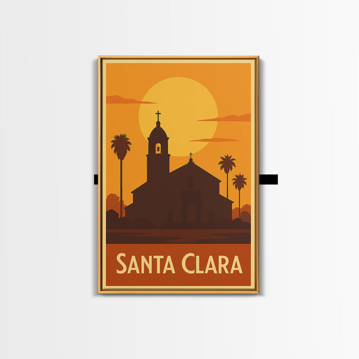 Santa Clara Travel Poster, Framed Canvas Print, Gold Art Deco Poster Art, Santa Clara Art Print, Travel Art Print, Home Office Decor