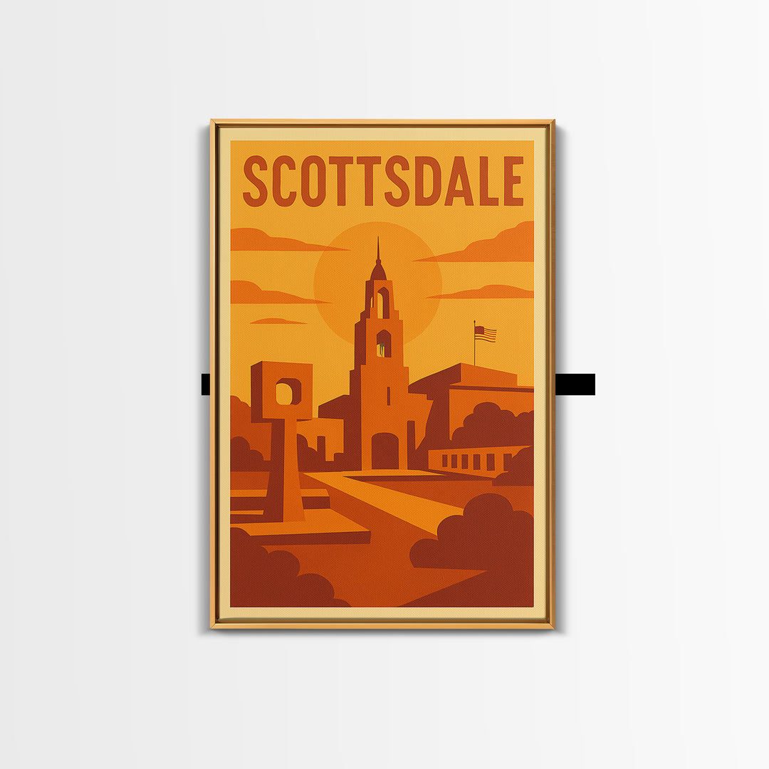 Scottsdale Arizona Travel Poster, Canvas Print, Warm Sunset Silhouette Art, Scottsdale Art Print, Mid Century Wall Art, Vintage Travel Print
