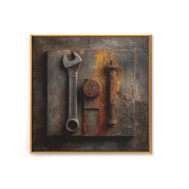 Wrench and Bolts Arranged Like Old Master Canvas Print, Garage Art, Car Wall Art, Garage Decor, Motor, Fathers Day Art, GAR-1x1-18
