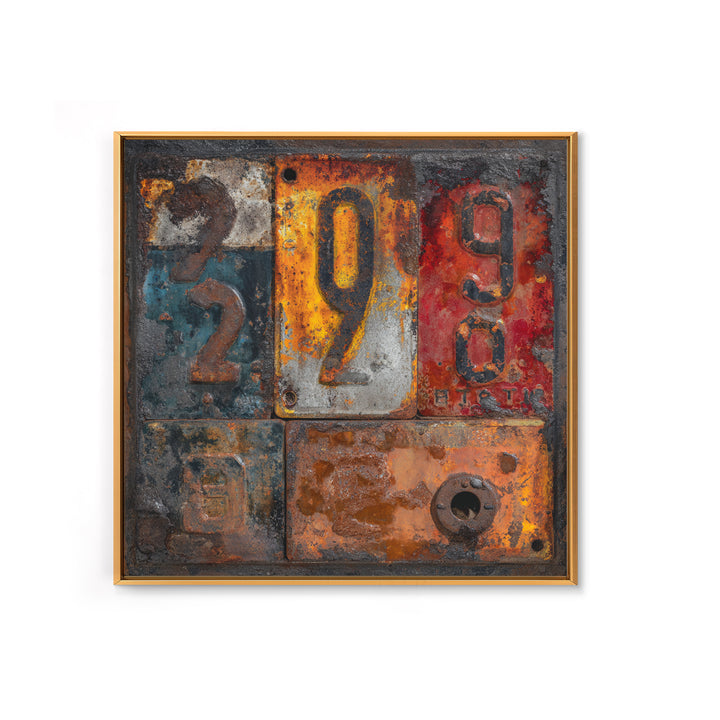 Rusty License Plate Collage Framed Canvas Print, Garage Art, Modern Decor, Garage Decor, Fine Art, Motor, Home Decor, GAR-1x1-80