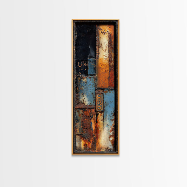 Rusty License Plate Collage Framed Canvas Print, Garage Art, Luxury Decor, Garage Decor, Fine Art, Motor, Large Wall Art, GAR-1x3-20