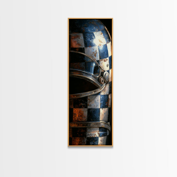 Racing Helmet with Checkered Flag Pattern Canvas Print, Garage Art, Textured Painting, Garage Decor, Fine Art, Motor, GAR-1x3-32