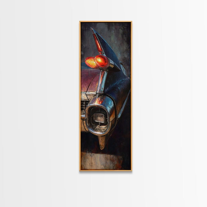 Classic Car Tail Lights Glowing at Dusk Framed Canvas Print, Garage Art, Home Decor, Garage Decor, Motor, Man Cave Decor, GAR-1x3-52