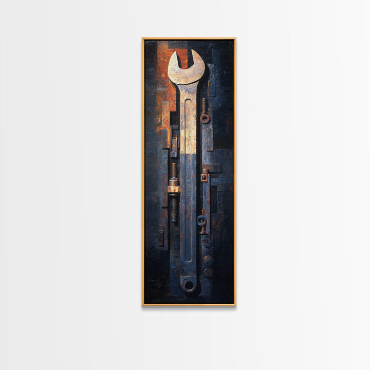 Wrench and Bolts Arranged Like Old Master Framed Canvas Print, Garage Art, Automotive Decor, Garage Decor, Oil Painting, Motor, GAR-1x3-54