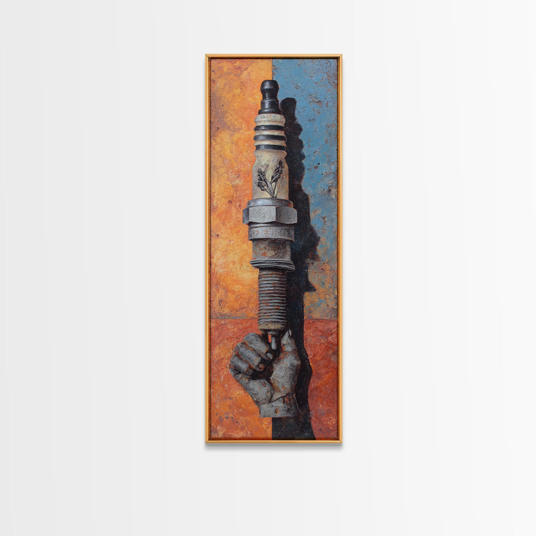 Spark Plug Botanical Specimen Drawing Framed Canvas Print, Garage Art, Sports Posters, Garage Decor, Fine Art, Motor, GAR-1x3-58