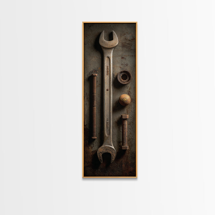 Wrench and Bolts Arranged Like Old Master Canvas Print, Garage Art, Tattoo Art, Garage Decor, Fine Art, Motor, Minimalist Decor, GAR-1x3-78