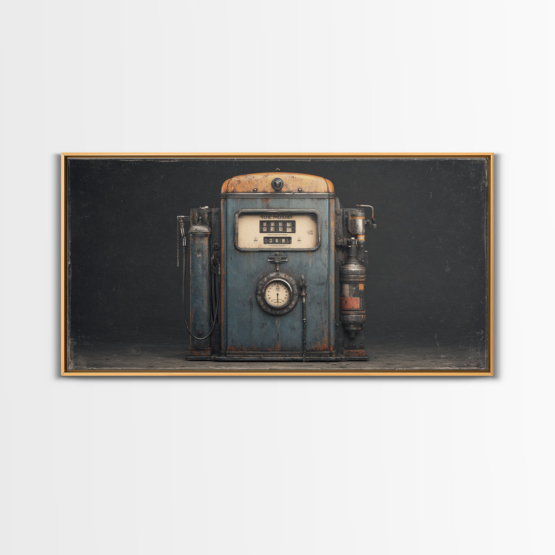 Retro Gas Pump Illustration Framed Canvas Print, Garage Art, Home Decor, Garage Decor, Fine Art, Motor, Man Cave Decor, GAR-2x1-1