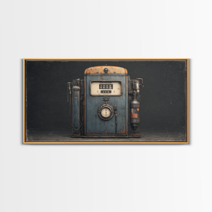 Retro Gas Pump Illustration Framed Canvas Print, Garage Art, Home Decor, Garage Decor, Fine Art, Motor, Man Cave Decor, GAR-2x1-1
