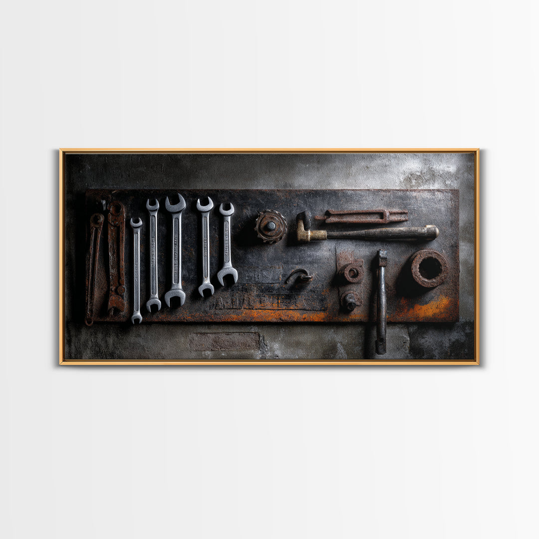 Garage Tool Silhouettes Arranged as Graphic Icons Framed Canvas Print, Garage Art, Art Print, Garage Decor, Fine Art, Motor, GAR-2x1-34