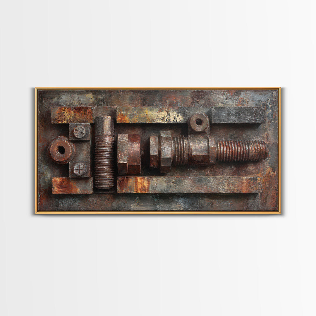 Steel and Rust Texture Abstract Panel Framed Canvas Print, Garage Art, Car Decor, Garage Decor, Motor, Game Room Decor, GAR-2x1-43
