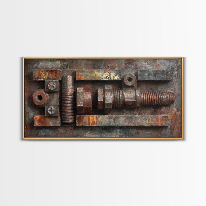 Steel and Rust Texture Abstract Panel Framed Canvas Print, Garage Art, Car Decor, Garage Decor, Motor, Game Room Decor, GAR-2x1-43