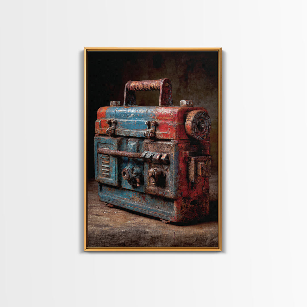 Old Toolbox with Oil Stained Rag Still Framed Canvas Print, Garage Art, Wall Decor, Garage Decor, Oil Painting, Motor, GAR-2x3-59