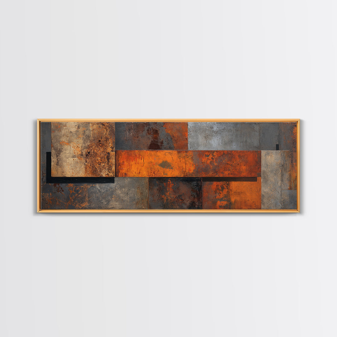 Steel and Rust Texture Abstract Panel Framed Canvas Print, Garage Art, Garage Art Poster, Garage Decor, Fine Art, Motor, GAR-3x1-15