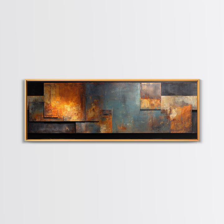 Steel and Rust Texture Abstract Panel Framed Canvas Print, Garage Art, Room Decor, Garage Decor, Abstract Art, Motor, GAR-3x1-63