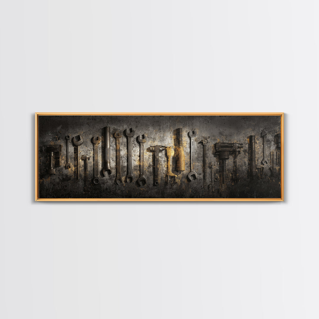 Garage Tool Silhouettes Arranged as Graphic Icons Canvas Print, Garage Art, Art, Garage Decor, Fine Art, Motor, Car Art, GAR-3x1-78