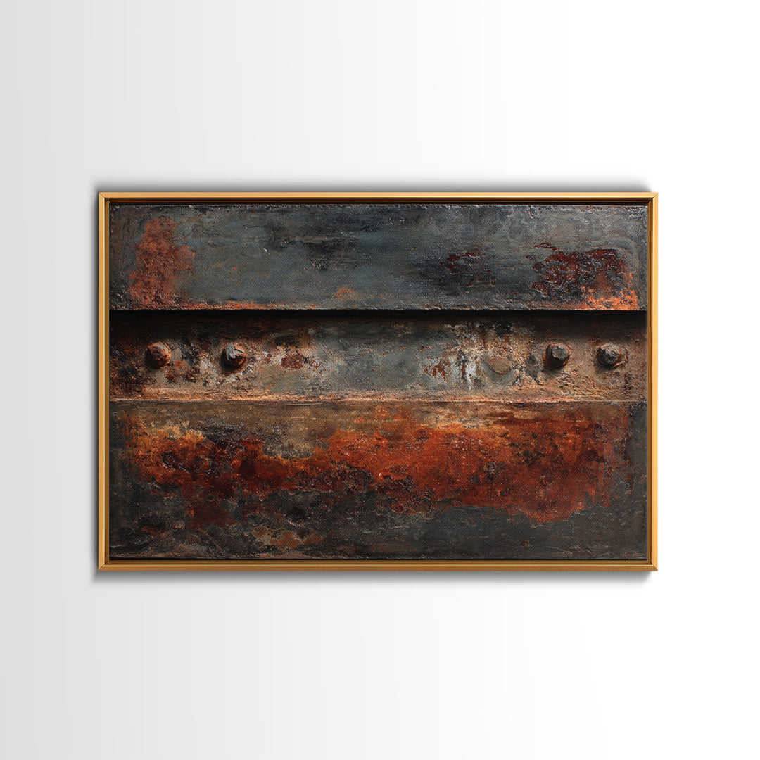 Steel and Rust Texture Abstract Panel Framed Canvas Print, Garage Art, Autumn Wall Art, Garage Decor, Fine Art, Motor, GAR-3x2-27